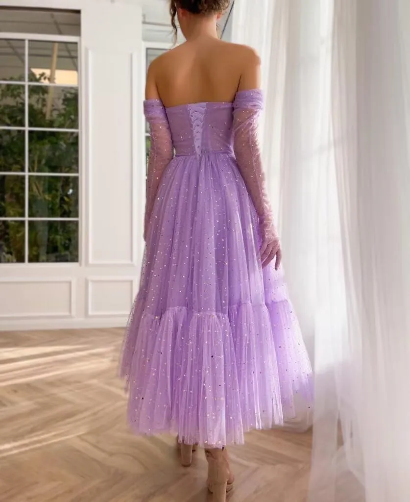 Zepumen Sparkly Starry 2025 Tulle Prom Dress for Women Long Gloves A Line Formal Evening Party Gowns