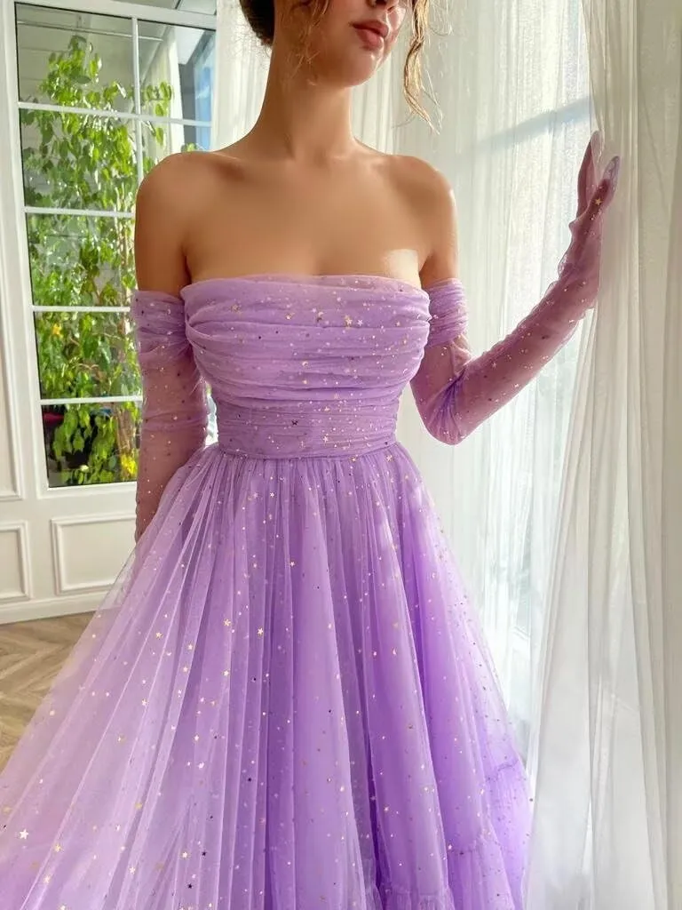 Zepumen Sparkly Starry 2025 Tulle Prom Dress for Women Long Gloves A Line Formal Evening Party Gowns