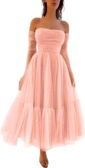Zepumen Sparkly Starry 2025 Tulle Prom Dress for Women Long Gloves A Line Formal Evening Party Gowns